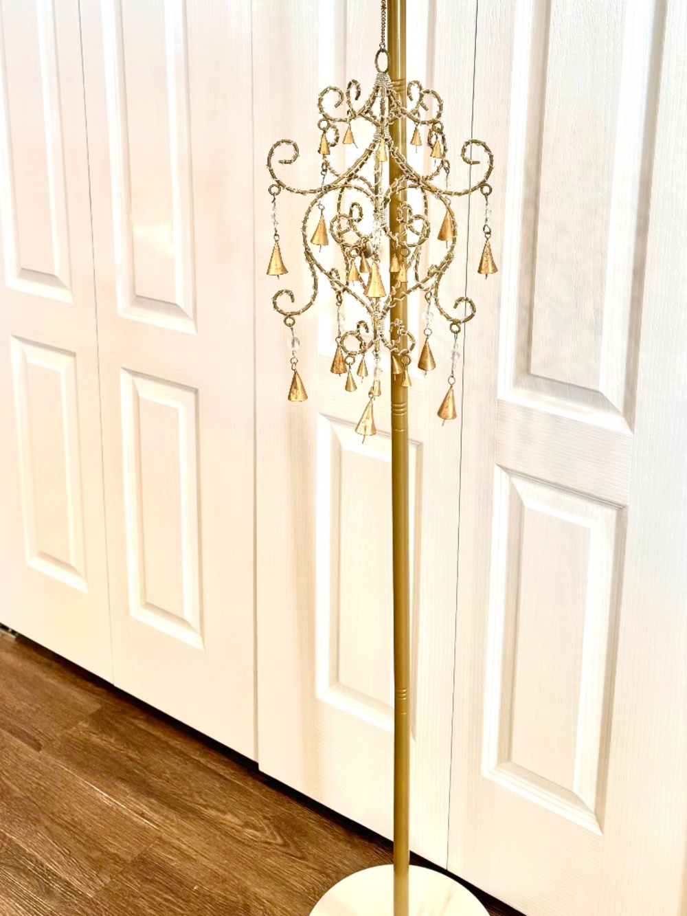 Vintage Gold Hanging Shabby Chic Chandelier Bells Beaded Crystal Wind Chime